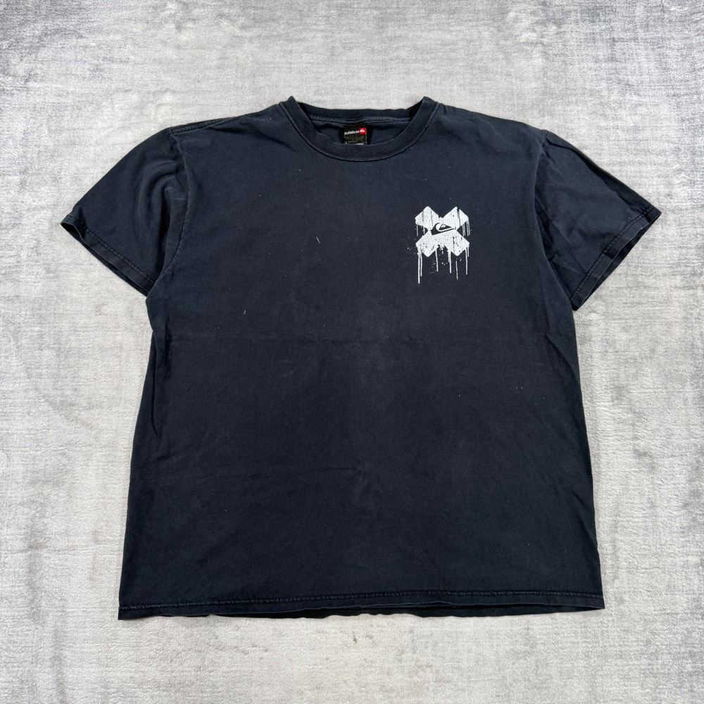Quiksilver Shirt Mens Large Black Vintage Y2K Short Sleeve Drip Logo Skate Surf